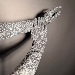 Black and Silver Spiderweb Long Opera Gloves